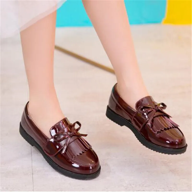 Leather shoes for Girls for kids princess bow casual shoes dress fashion school  spring summer black shoes flat wedding party