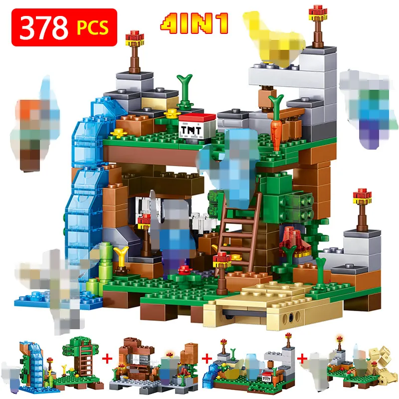 

378 Pcs Waterfall 4 IN 1 Building Blocks Compatible legoing My World City DIY Garden Action Figures Bricks Toys For Kids Gift