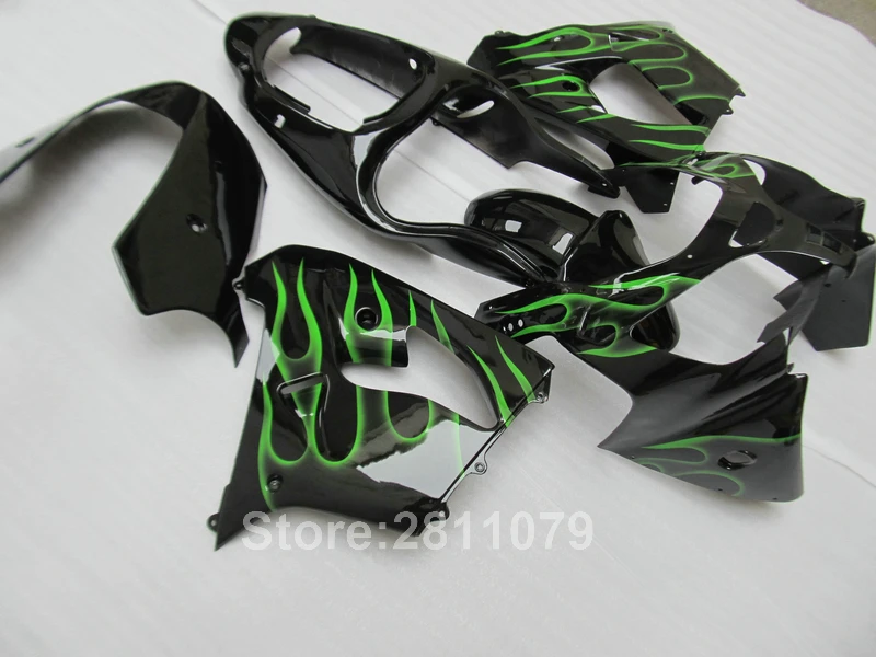 Обтекатель комплект для Kawasaki ninja ZX9R 2000 2001 зеленое пламя черное набор обтекателей для мотоцикла ZX9R 00 01 MK02
