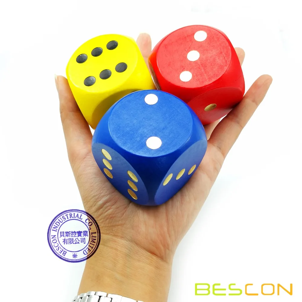 Bescon большой твердый 2 дюймов деревянный кости набор 6 шт.-большой игровой кости набор " с холщевая сумка на шнурке-большой деревянный кости набор