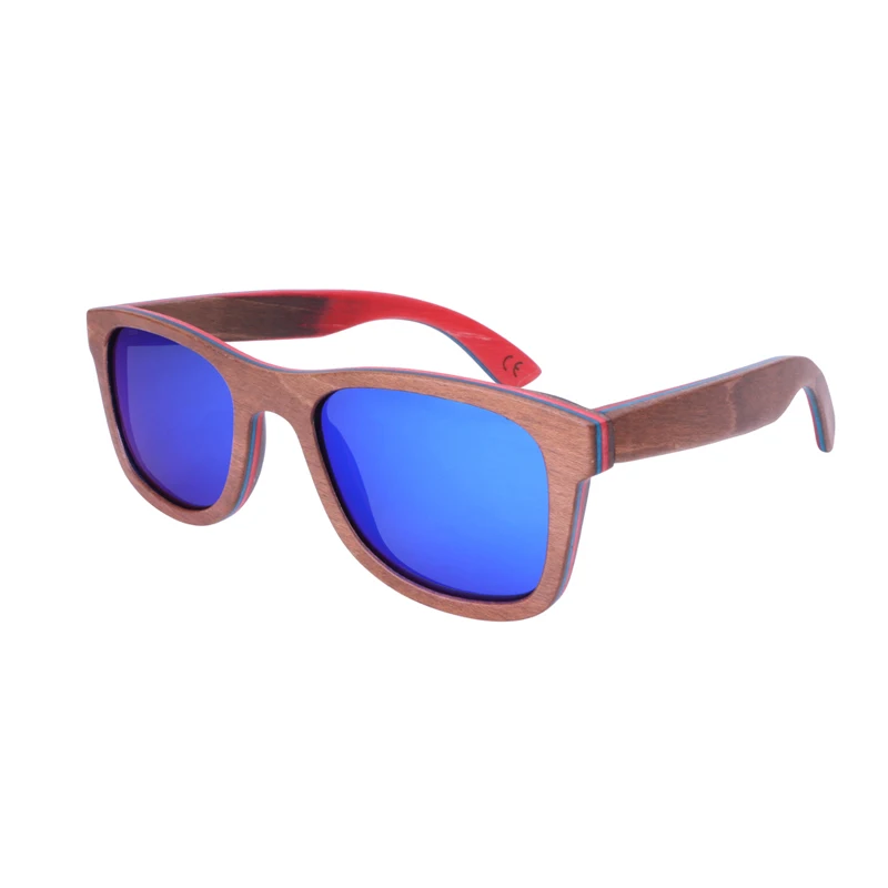 

BerWer Skateboard Wooden Sunglasses Brown Frame With Coating Mirrored Wood Sunglass UV 400 Protection Lenses