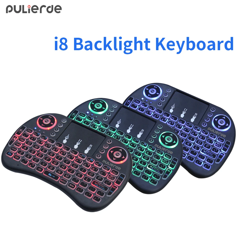PULIERDE i8 English 2 4GHZ font b mini b font backlight Keyboard Wireless Air Mouse gaming