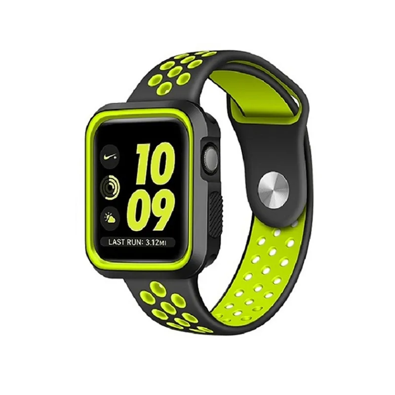 Силиконовый ремешок+ чехол для apple watch band apple watch 5 4 3 band 44 мм/40 мм iwatch 5 4 3 42 мм/38 мм браслет чехол для часов - Цвет ремешка: black yellow band