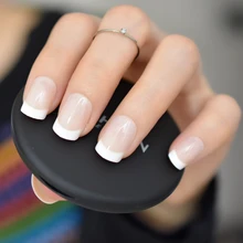 Обнаженные натуральные белые французские накладные ногти, акриловые УФ накладные ногти, наклейки для маникюра DIY, искусственный кончик ногтя