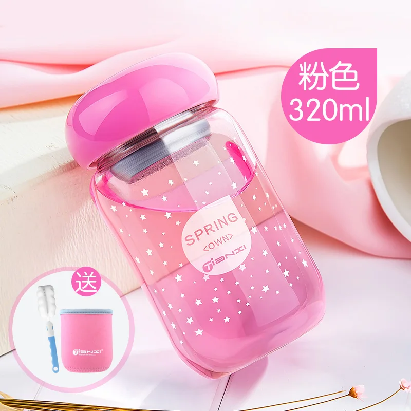 Портативные креативные стеклянные бутылки для воды Tianxi 320 мл чайник с крышкой