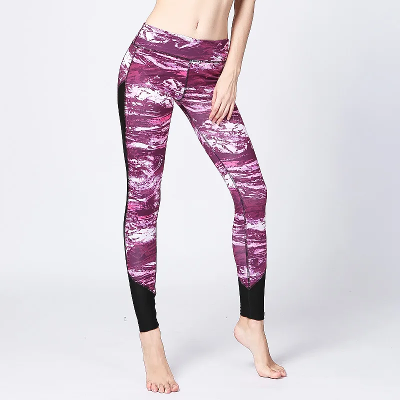 Цветные женские штаны для йоги с цветочным принтом, эластичные леггинсы для фитнеса с высокой талией, плотные леггинсы для йоги, штаны, одежда для спортзала - Цвет: HK11Red