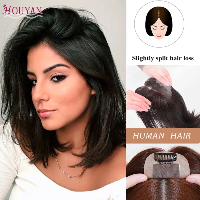 

Women/Man Toupee with Bangs Straight Artificial Human Hair Material Hair Hand-made Topper Hairpiece Top Piece HOUYAN