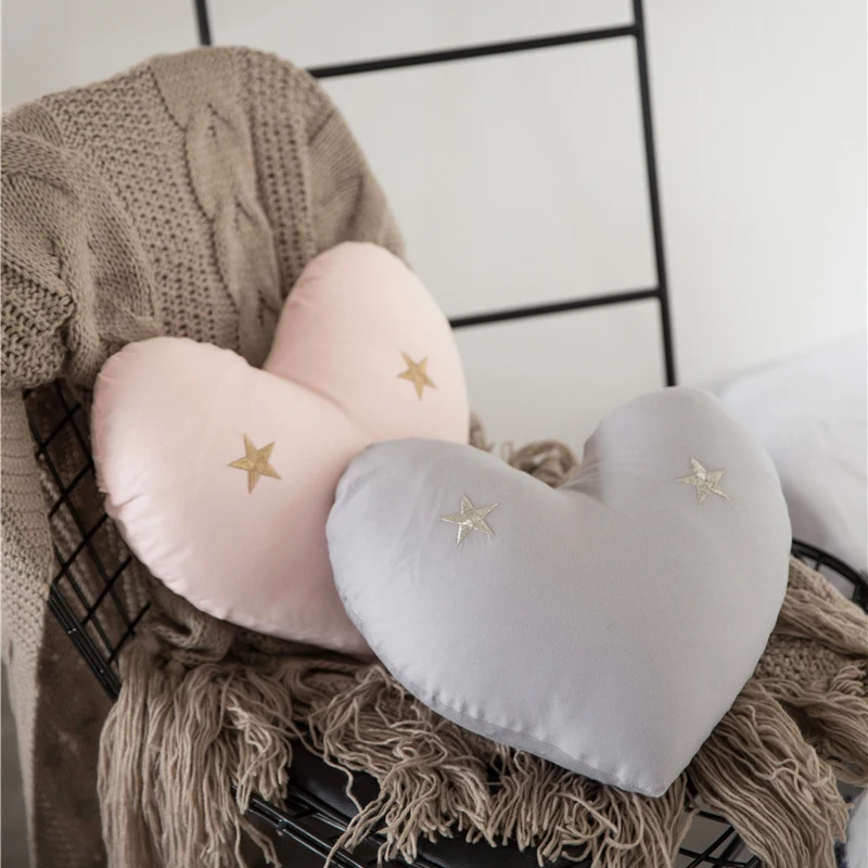 1394 18 De Réductionrosegris Coton Tissu Doux étoile Broderie Coeur Coussin Oreiller Canapé Jeter Oreiller Dos Coussin Chambre Décoration De
