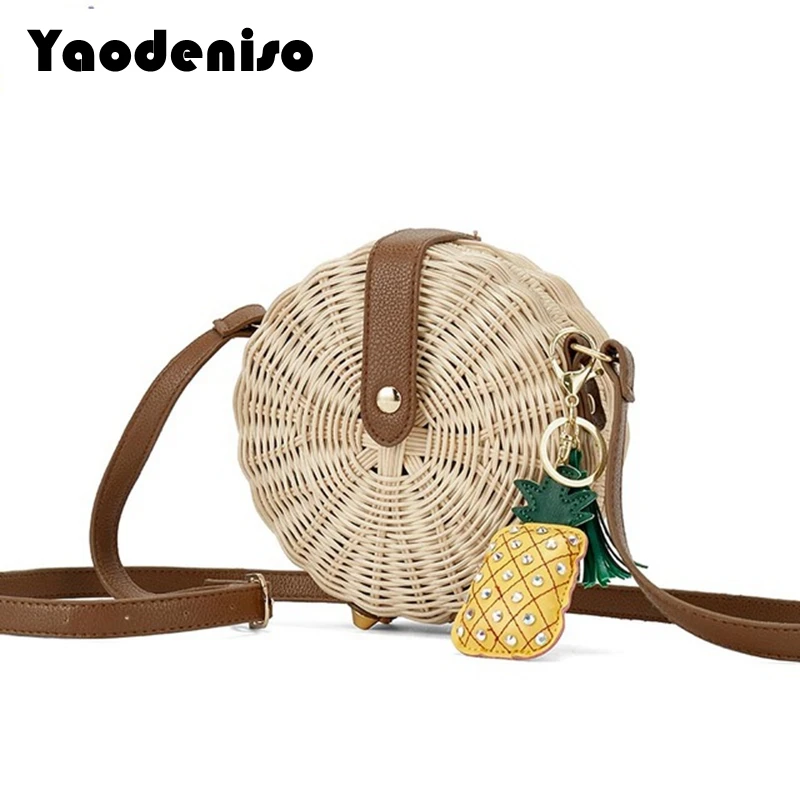 

2018 Women Straw Bag Bohemian Bali Round Straw Rattan Bag Wicker Circle Beach Handbag Handmade Kintted Shoulder Bags bolso bambu
