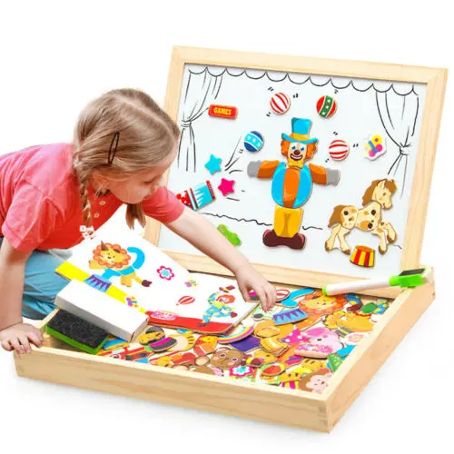 

Educational Magnetic Puzzle Drawing Writing Board Wooden Easel Toy Kid Sketchpad Magnetic Puzzle For Baby