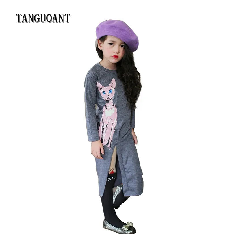 

TANGUOANT Fashion Girls Dress Animal Long Sleeve Dresses Children Costume Robe Kids Party Dresses Solid Baby Girl Clothes