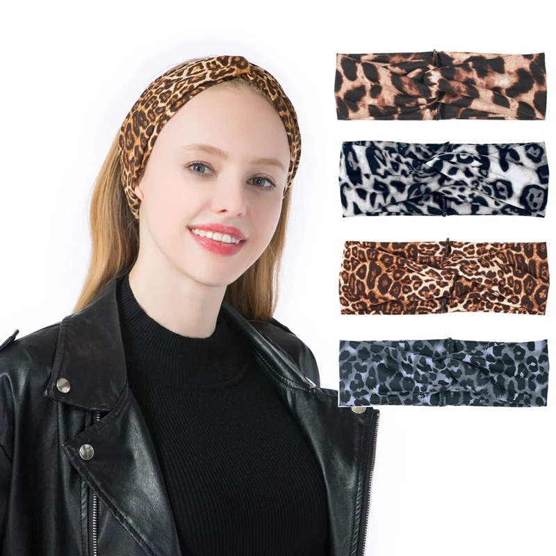 

Bohemian Polyester Leopard Knot Hairband Ladies ethnic Geometric Leopard Pattern Knotted Hairband customized Hair Accessories