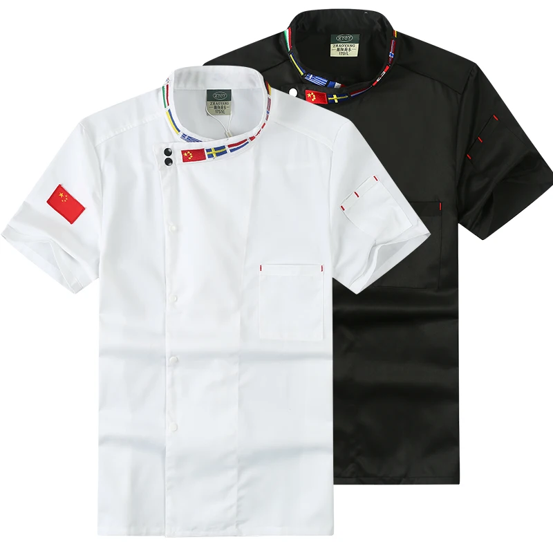 

Unisex Chef Jacket Short Sleeve Black Cook Coat Men Women Chinese Restaurant Waiter Uniform White Bakery Wear