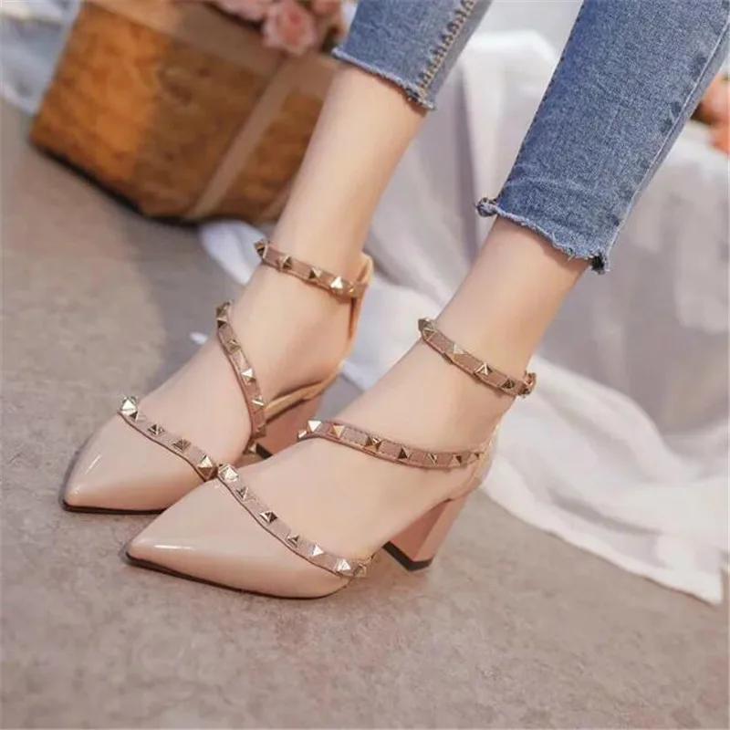 

Women's shoes 2017 summer new brand OL Rivet high heels pointed buckle single shoes office professional shoes free shipping