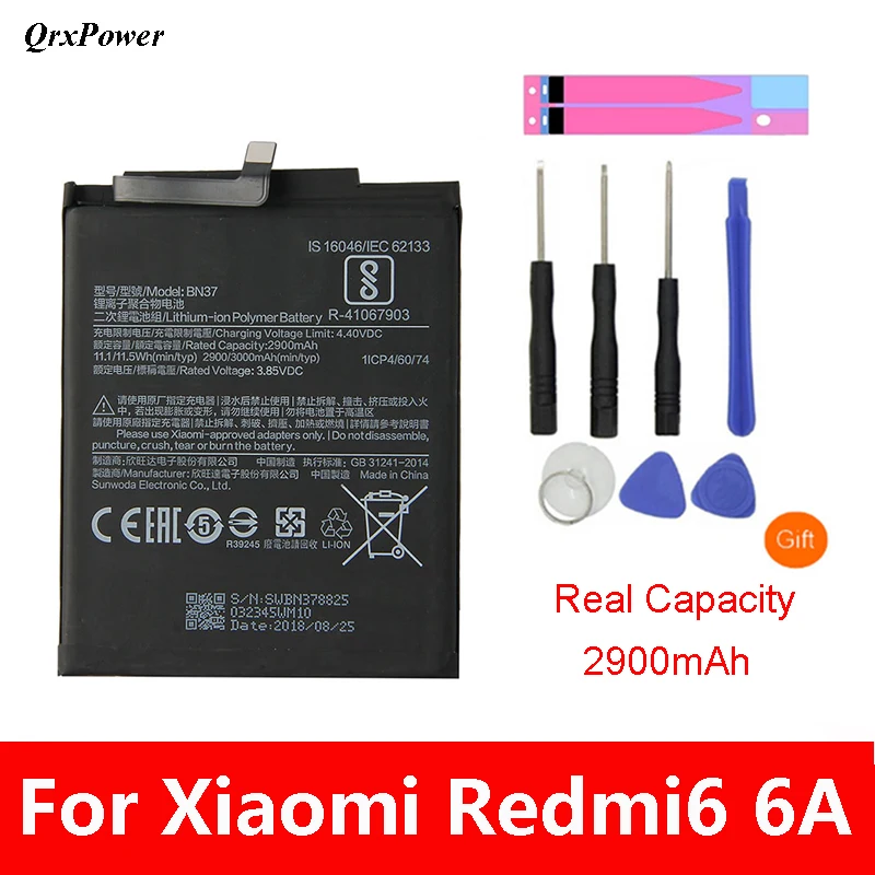 Оригинальный аккумулятор BN37 для мобильного телефона Xiaomi Redmi 6 6A 2900 мАч сменный