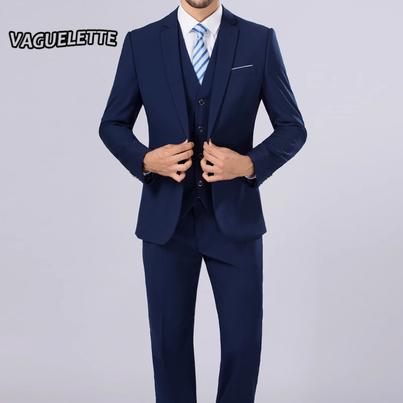 Image (Blazer+Pants+Vest) Classic Men Suit Slim Royal Blue Wedding Groom Wear Men Suit Black Gentlemen Costume Mariage Homme M 4XL