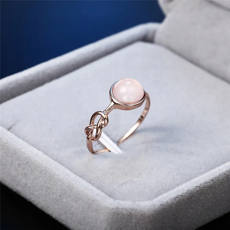 BOAKO Hot Sale Pink Crystal Moonstone Rings European Fashion Female Creative Knot Rings Plated Rose Gold Color Jewelry anillos