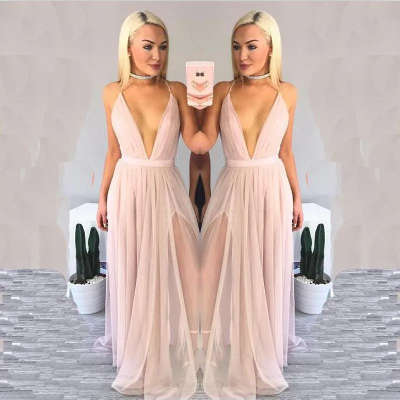 Ahmagen Deep V Neck Backless Spaghetti Strap Dress Slip Pleated Summer Beach Dress 2017 Sexy Long Maxi Boho Dresses02