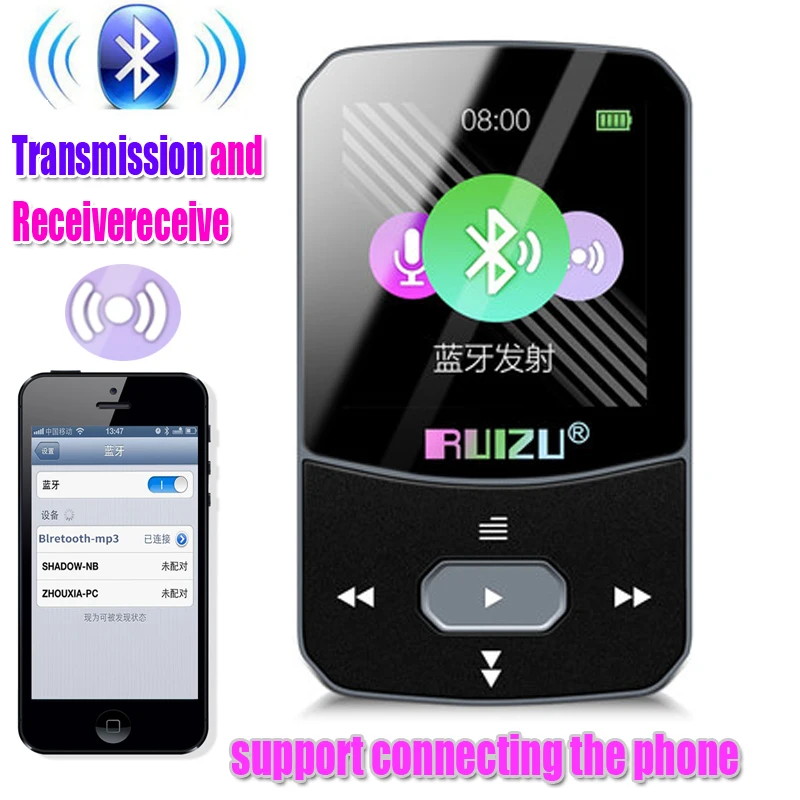 

New RUIZU X51 Sport Bluetooth4.2 MP3 Player Clip Mini Support transmission and reception FM, support connecting the phone