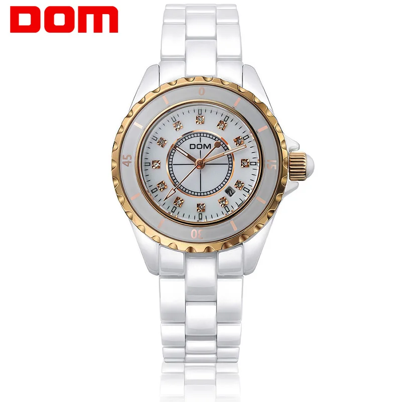 DOM Для женщин часы Элитный бренд наручные часы для Для женщин Водонепроницаемый Стиль кварцевые Керамика медсестра девушки женские