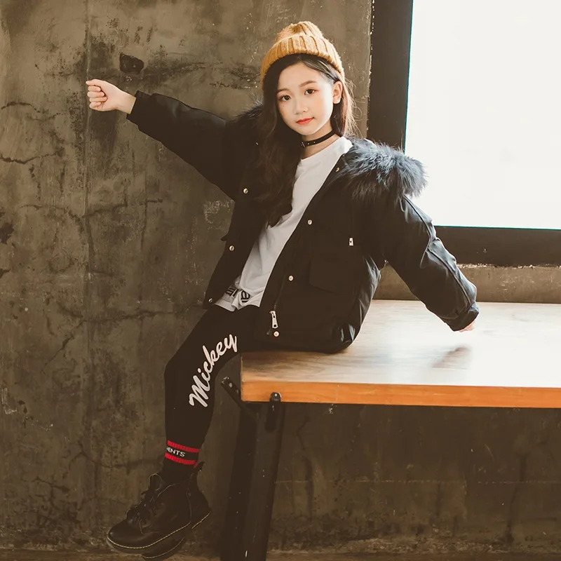 

Girls Parkas Warm Jackets 2018 New Fashion Big Fur Coloar Cotton Outwear Toddler Girl Coat High Quality Teenage Clothes 10 11 12