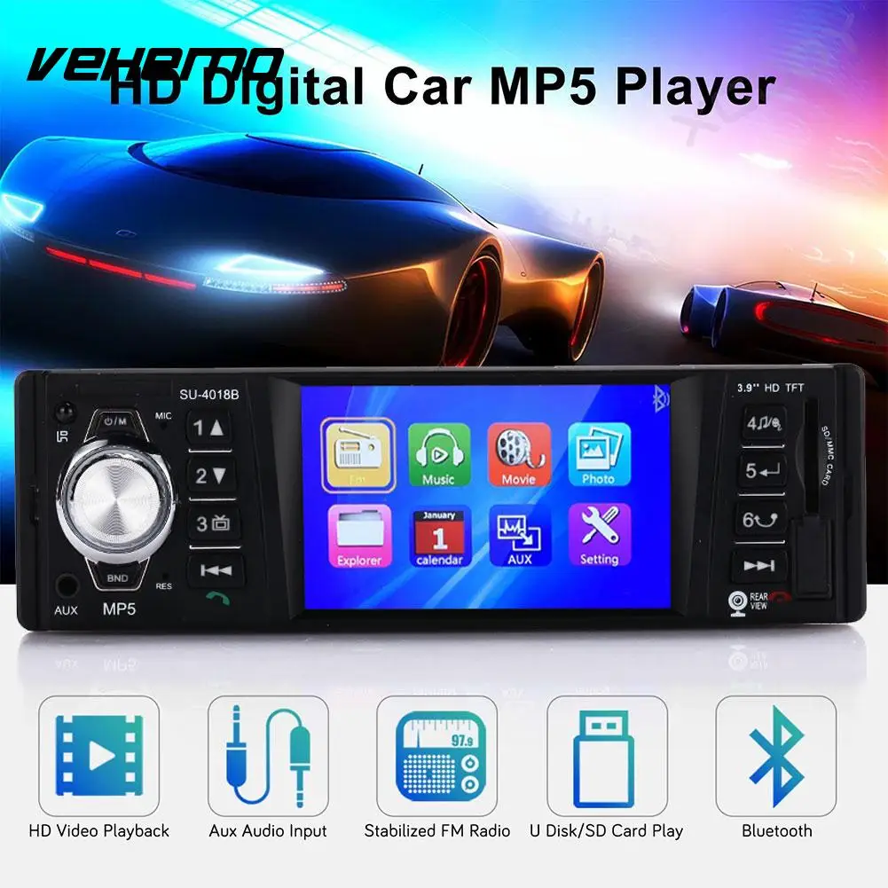 

Vehemo 1 Din Colourful Backlight Car Video Player FM Transmitter MP5 Player Car MP5 Smart Premium Car Kit 4018B