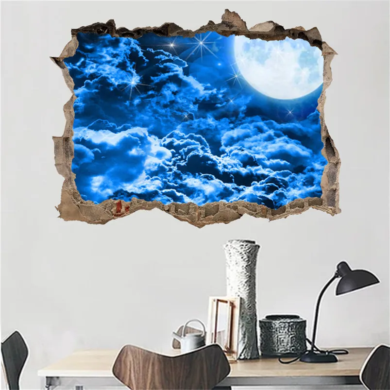 Broken Wall Starry Stickers Muraux 3D Planets Stars Sky Removable Wall Mural Decals Home Decor Adesivo De Parede 30MR703