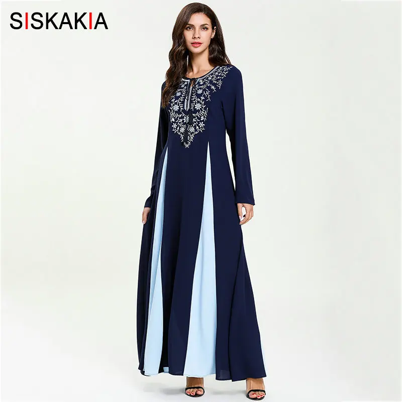 Skup Siskakia etniczna haft Maxi długa sukienka Tassel sznurek color block ubrania dla muzułmanów arabskiej Ramadan ubrania zjednoczone emiraty arabskie dubaj szaty
