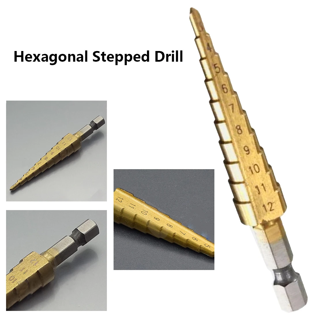 

3-12MM Hss Step Cone Taper Drill Metal Plastic Hole Cutter Metric 1/4" Hex Shank Titanium Cone Drill Bit 1PC
