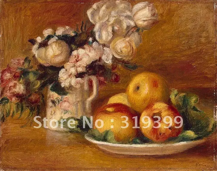 

Linen Canvas Oil Painting,apples and flowers by pierre auguste renoir,Free DHL Shipping,100% handmade,museum quality