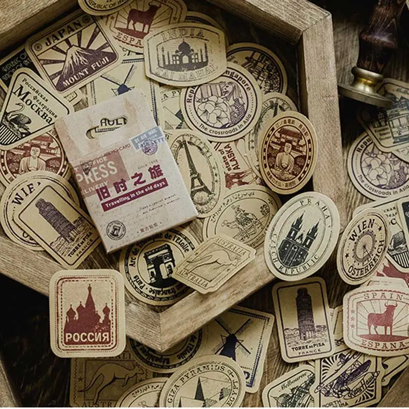 

46 Pcs/box Travel Deco Diary Stamp Mini Vintage Paper Stickers Scrapbooking Stationery Retro Decorative Diary Planner Stick