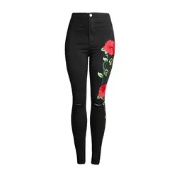 Новые женские штаны с дырками разрушенные повседневные цветы вышивать карандаш стрейч брюки женские обтягивающие брюки-скинни M-XXL