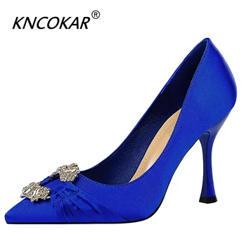 

Fashionable And Elegant Banquet Women's Shoes High Heel Silk Satin Metal Buckle Wedding Shoes High Heel Single Shoes d100
