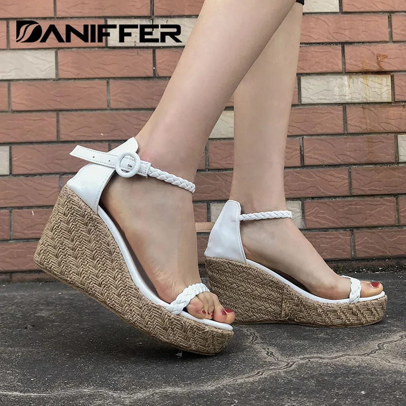 Women Summer Platform Wedge Shoes Peep Toe Weaving Sandal Fish Mouth Beach Shoes