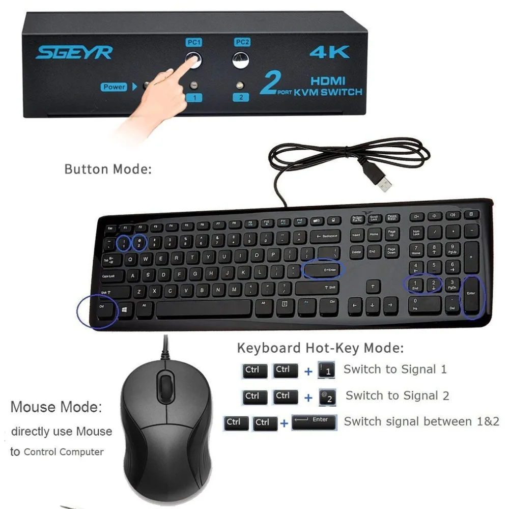 4K 2x1 HDMI KVM переключатель 2 порта USB в 1 Мышь Клавиатура Переключатель Поддержка 3D UHD x
