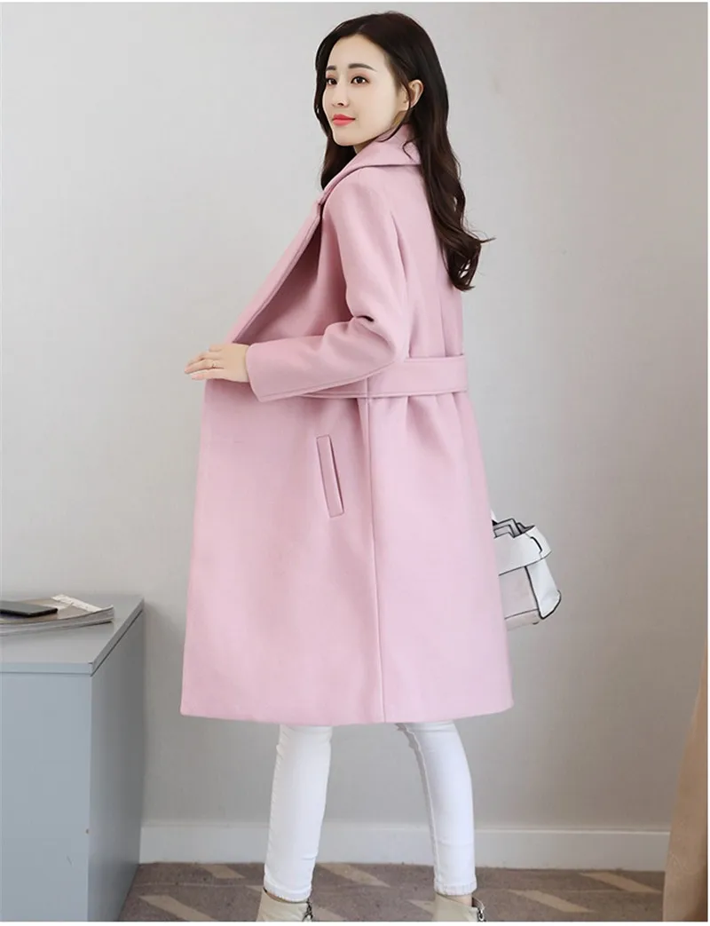 Зимнее женское шерстяное пальто, куртка, высокое качество, длинное корейское Женское шерстяное пальто, куртки, свободные, большие размеры, однотонное Женское пальто K882 - Цвет: Pink