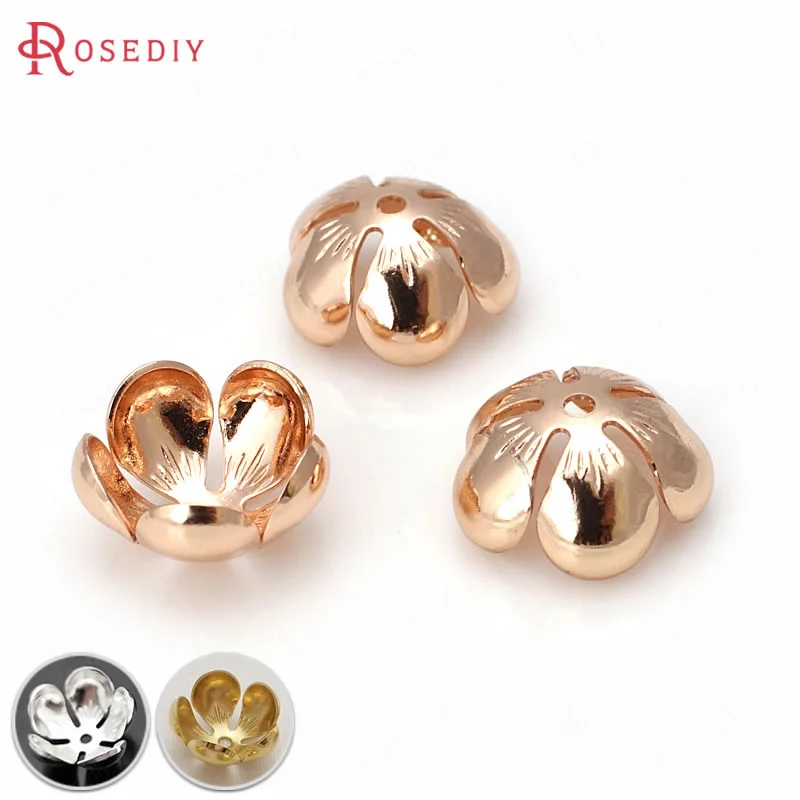 

30PCS 13MM,height 6MM 24K Champagne Gold Color Brass 3D Flower Spacers Beads Caps Diy Jewelry Findings Earrings Accessories