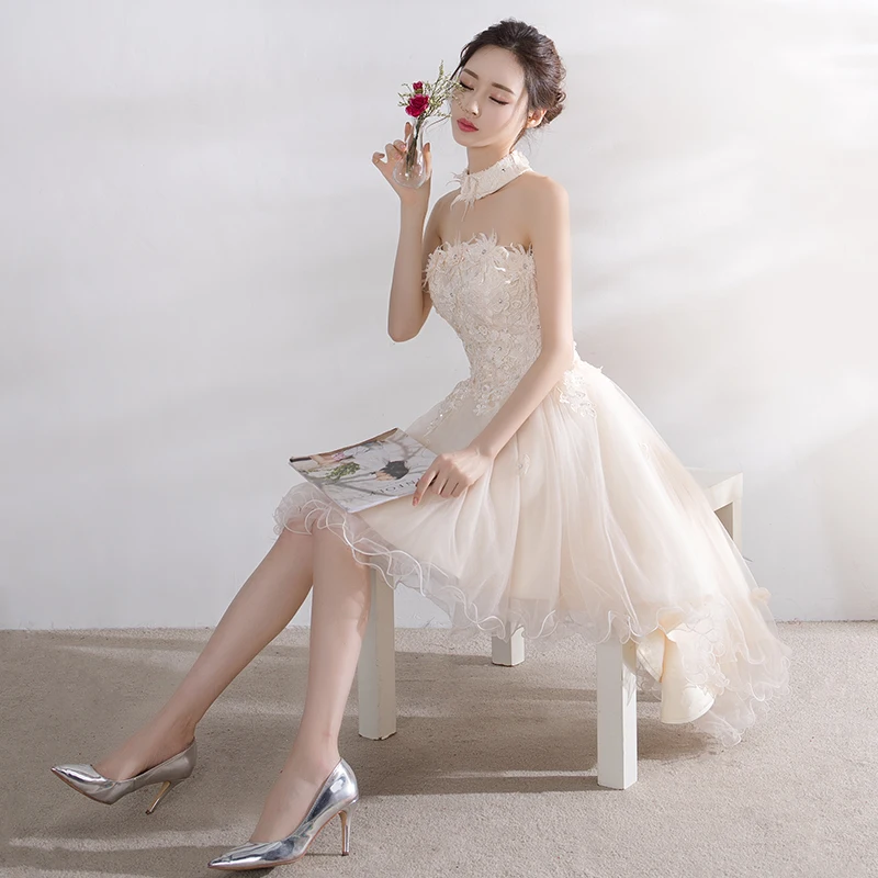 Lady Lace floral decoration short Evening Dress tulle Homecoming Party dresses Elegant Vestido De Festa Prom Gown beauty Emily Lady Lace floral decoration short Evening Dress tulle Homecoming Party dresses Elegant Vestido De Festa Prom Gown beauty Emily