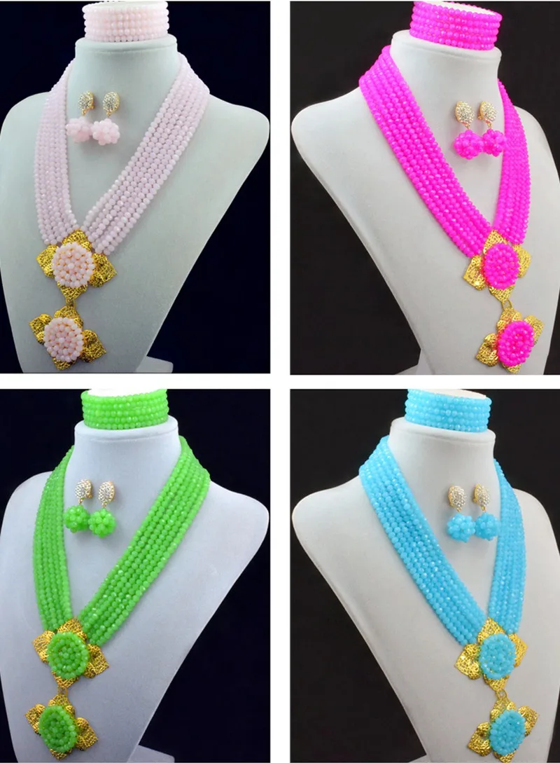 

Nigerian Wedding African Beads Jewelry Sets Bohemian Handmade Acrylic Beads Drop Earrings Necklace Bridal Chain Women Dress Set