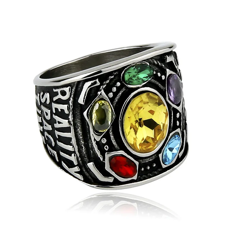 

Men's Marvel Avengers thanos Ring Silver Infinite Power Gauntlet Crystal Ring for Men Stainless Steel Power Superhero Rings Man