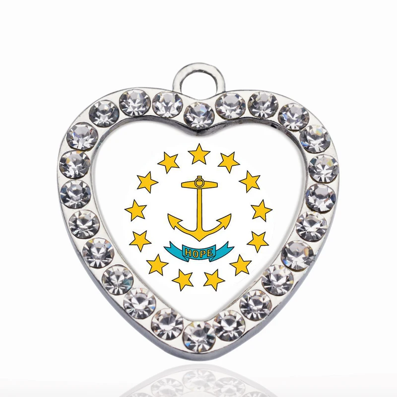 Rhode Island Flag Circle Charm Copper Pendant For Necklace Bracelet