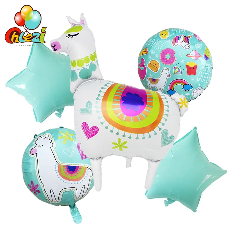5 шт. фольгированные шары в виде ламы для детского дня рождения, детские надувные игрушки в виде героев мультфильмов, круглые воздушные шары в виде альпаки с гелием, вечерние шары
