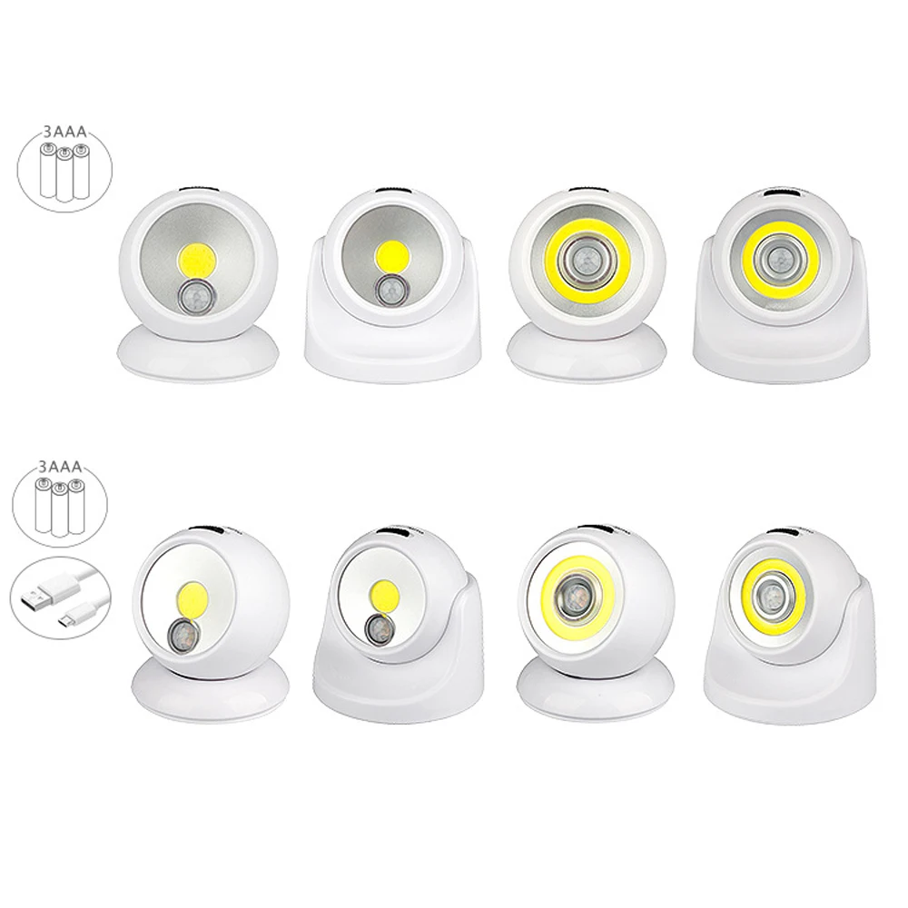 

3W COB LED Motion Sensor Night Light 360 Degree Rotation Children Nightlight Auto PIR Detector Lamp Super Bright Emergency Light