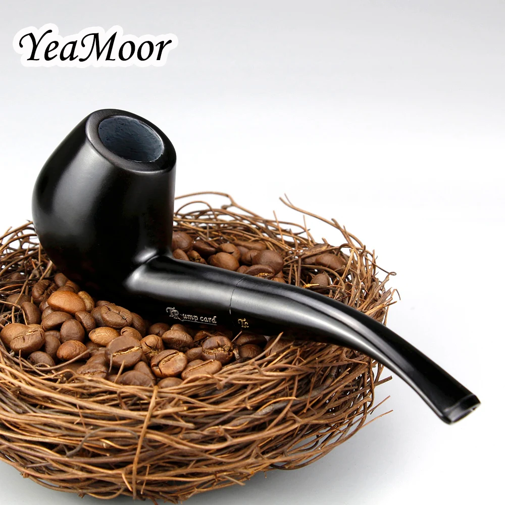 

Classic Solid Black Smoking Pipe Vintage 9mm Filter Bent Wooden Pipe 10 tools free Handmade Ebony Wood Pipe Tobacco Pipe Set