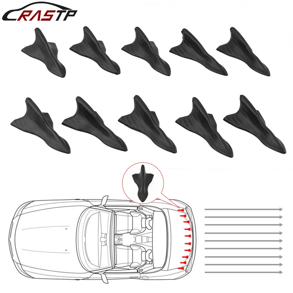 

10pcs Car Shark Fin Kit Diffuser Spoiler Black Shark Fin Diffuser Vortex Generator for Windscreen Roof Spoiler Bumper RS-LKT023