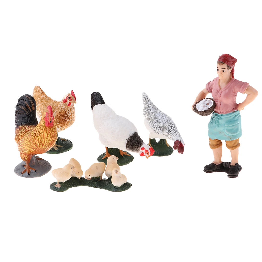 HO Scale Tiny People Model Simulation Mini Farm Animal Playset Farm Animal Figures Hens Model Toy Decor Hand Painted Figures