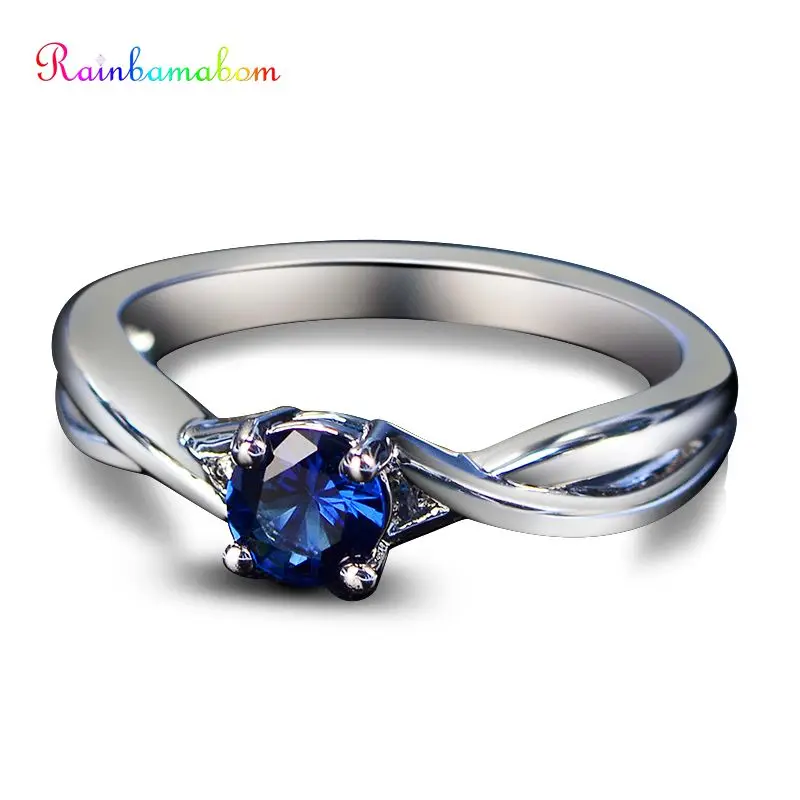 

Rainbamabom Authenic 925 Sterling Silver Blue Sapphire Gemstone Birthstone White Gold Ring Wedding Band Jewelry Gifts Wholesale