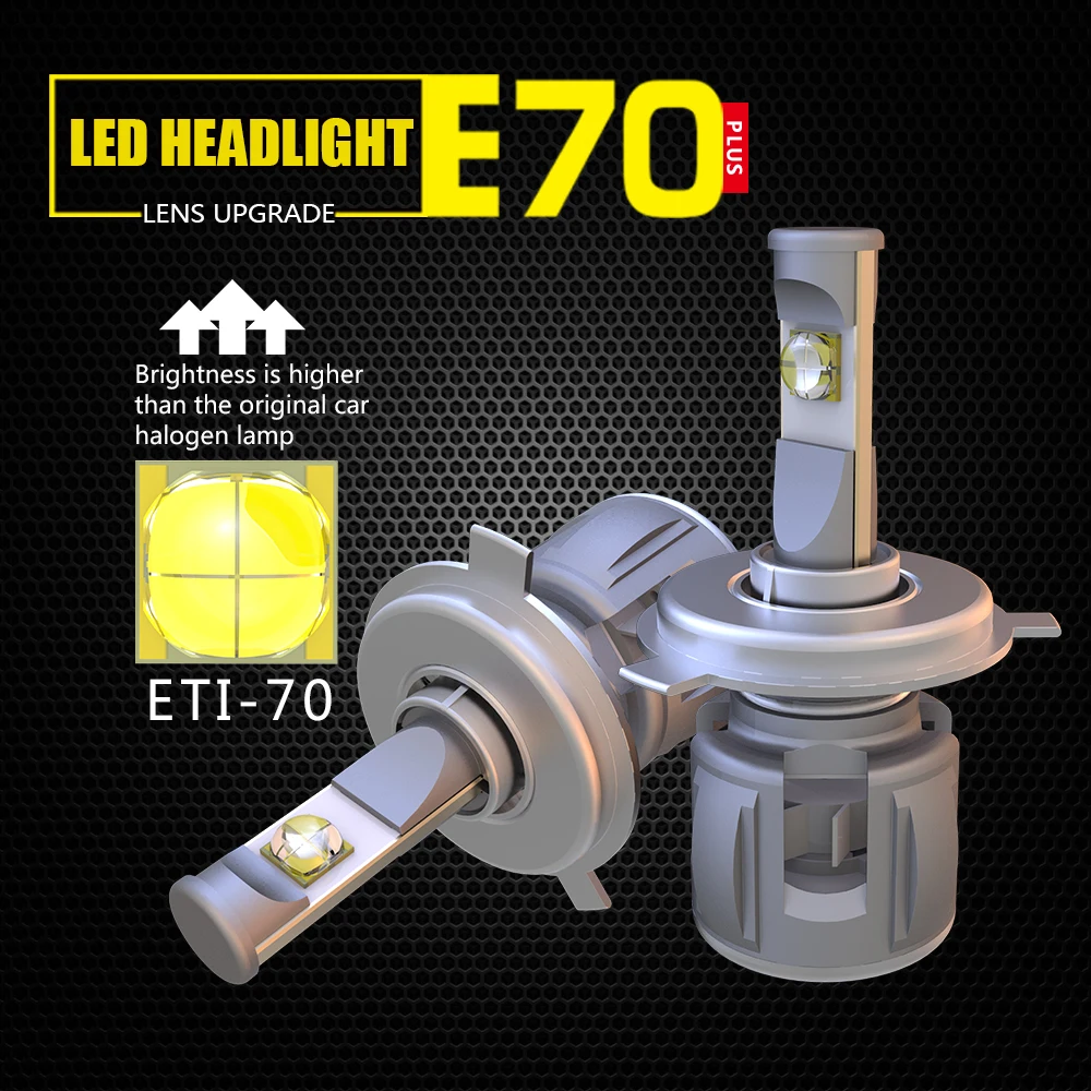 

JGAUT XP70 ETI Chips H4 Car LED Headlight Bulbs Hi-Lo Beam 50W 8000LM 6000K 12V KIT Front Bulb Automobiles