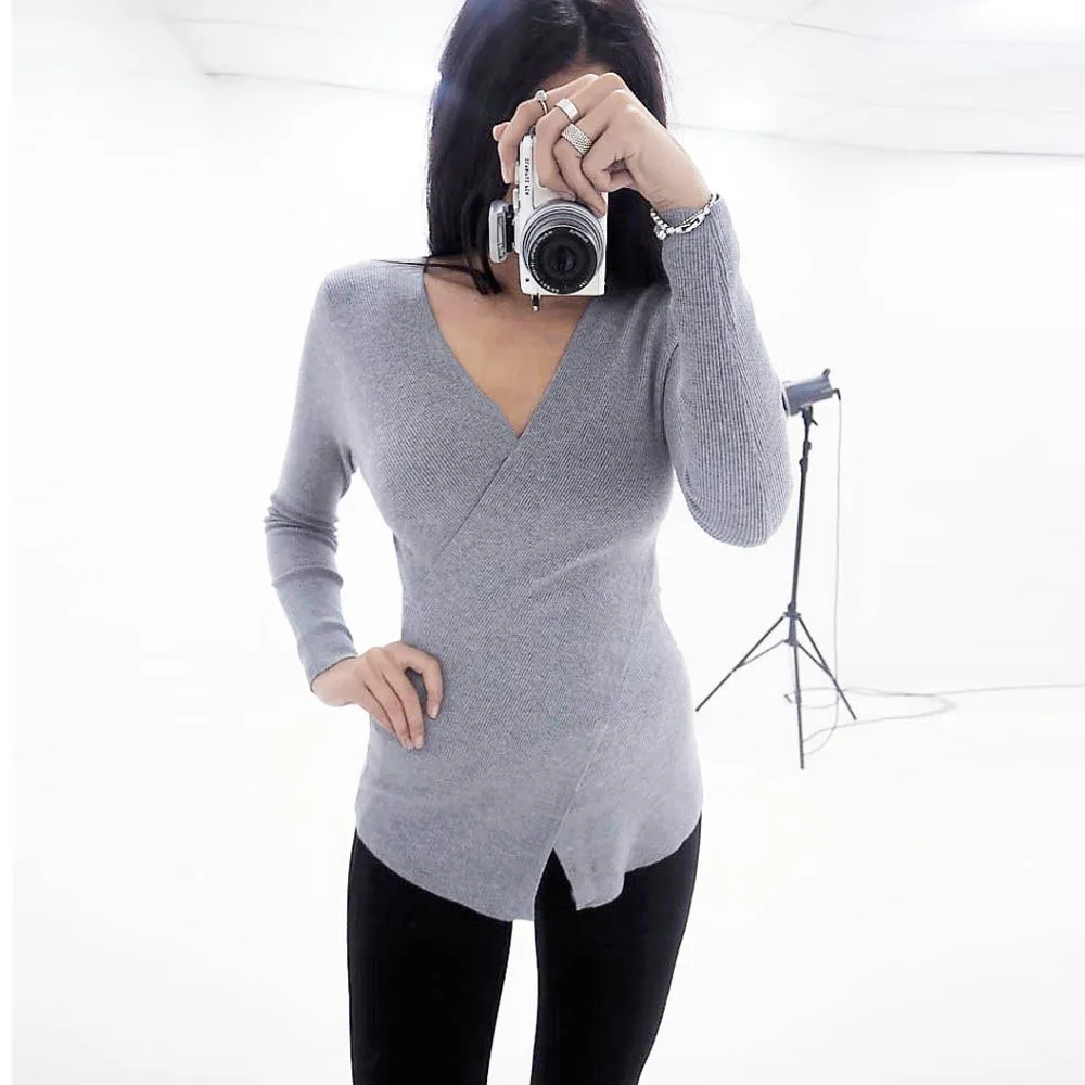 

Women Sexy Solid V-Neck Long Sleeve Cross Slim Shirt Tops Blouse Womens Top And Blouses clothes chemise femme blusa feminina #10