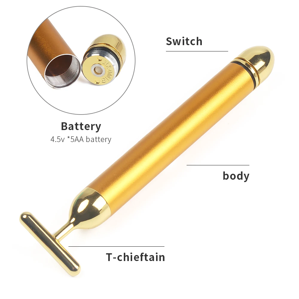 24k Gold Vibration Facial Slimming Face Beauty Bar Pulse Firming Facial Roller Massager Lift Skin Tightening Wrinkle Stick